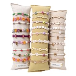 LOVEissue_bracelet_daisy_elastic_smiley_greenstripe_orange_blue